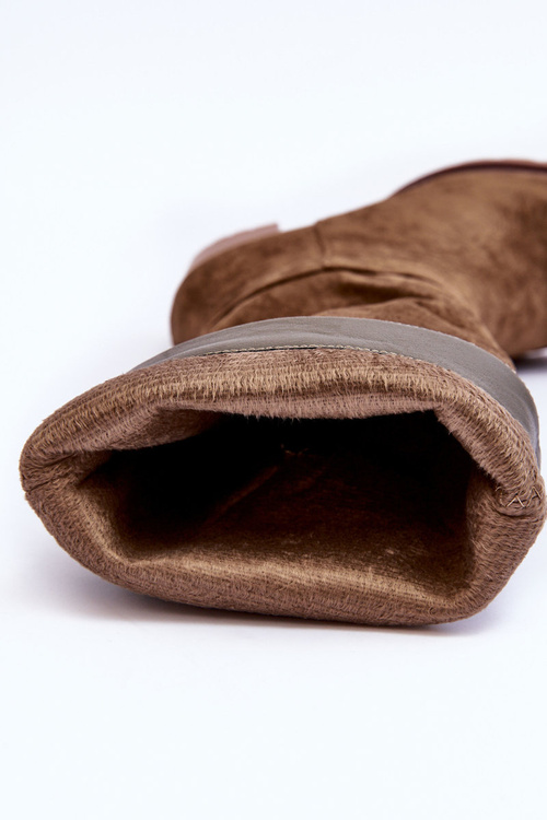 Zamszové Kozaky Na Masivním Podpatku Olivové Virdana