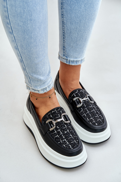 Kožené Dámske Mokasíny Na Platforme S Ozdobou Čierne Vinceza 89105