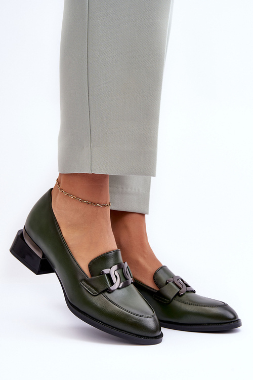 Kožené mokasíny na podpatku tmavě zelené Sakina