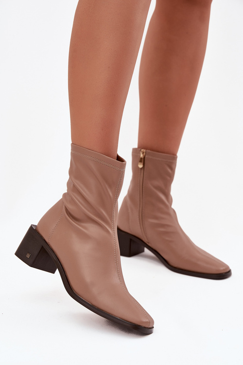 Dámske čižmy na opätku Vinceza 23-10791 Béžové