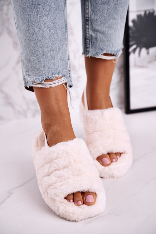 Dámské Kožešinové Béžové Papuče Snowflake