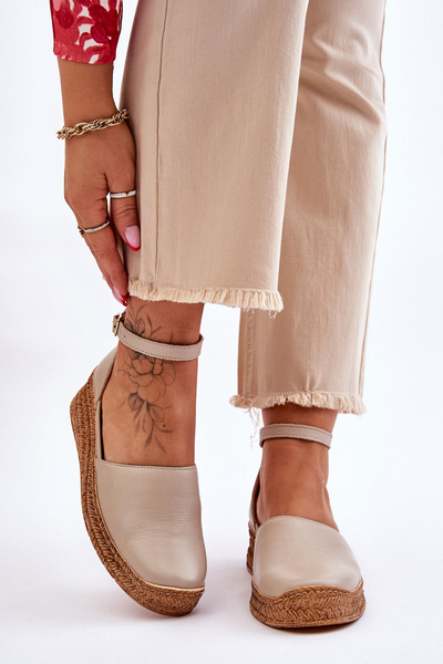 Dámské kožené espadrilky sandály Béžove Moise