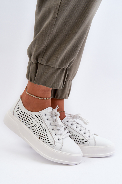 Bílé Dámské Kožené Tenisky Na Platformě S.Barski LR505