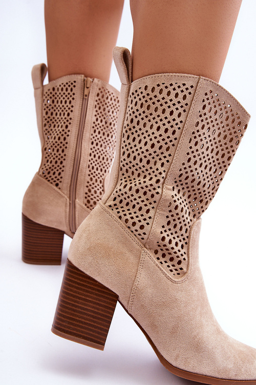 Dámske topánky s vysokým semišom, béžové Turner Cowboy topánky