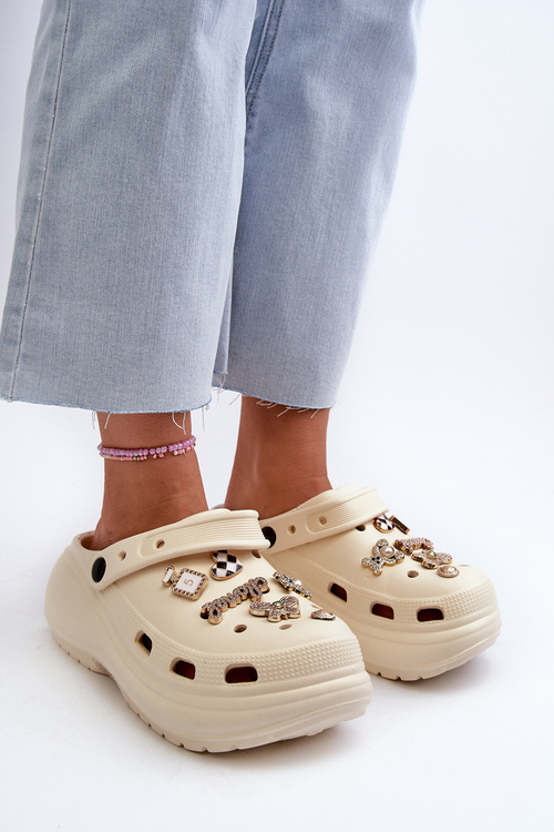 Dámské lehké pěnové sandály na tlusté podrážce s ozdobami béžové Effiora