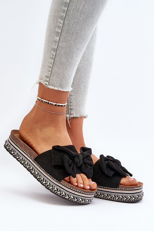 Dámské platformové žabky s mašlí Černé Evatria