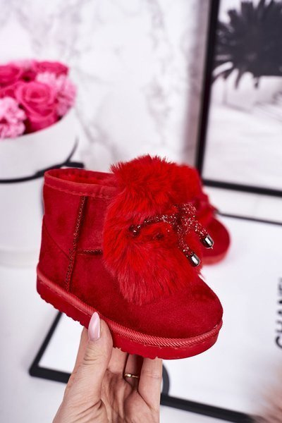 Dívčí Sněhové Teple Boty S Kožešinou Semišové červené Amelia