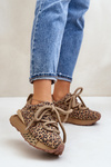 Dámske Zamszové Tenisky Na Platforme S Hrubým Šnurovaním Leopard Artiker 55C0135 Hnedé