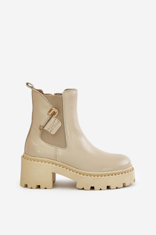 Zazoo 60490 Kožené Zateplené Čižmy S Dekoráciou Svetlo Béžové