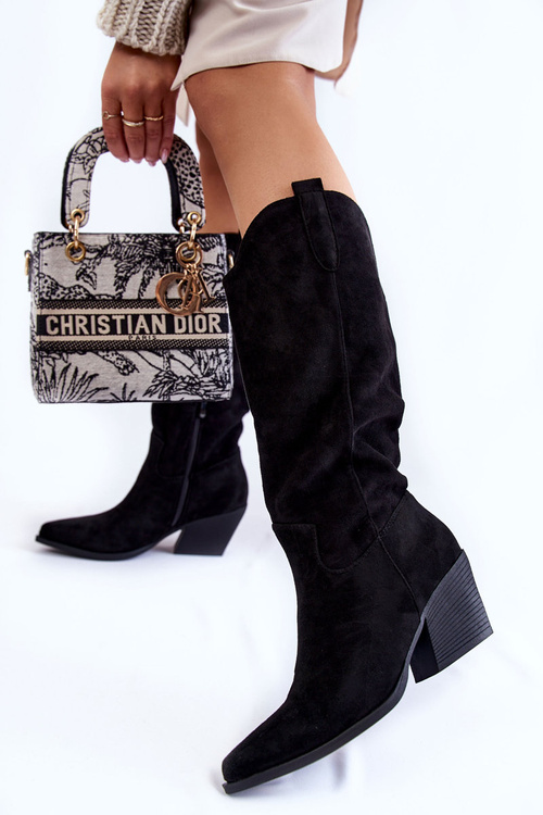 Ženské semišové topánky čierne kovbojské topánky Alaina