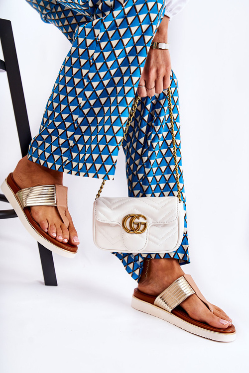 Žien žabky na platforme béžová zlatá Morissa