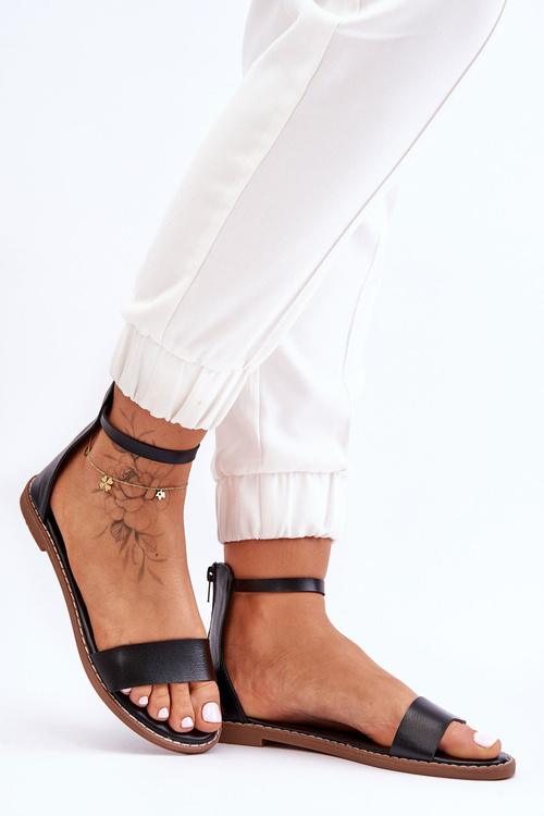 Kožené sandály na plochý zip Černe Millou