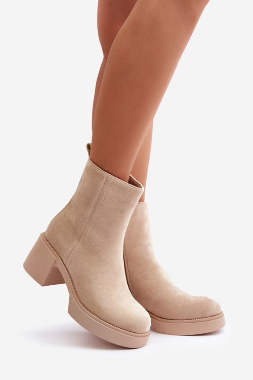 Eko semišové dámske čižmy na opätku s podšívkou svetlo béžové Meriluna II-gat
