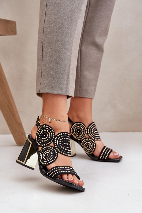 Ozdobené Sandály Na Podpatku Černé Delariona