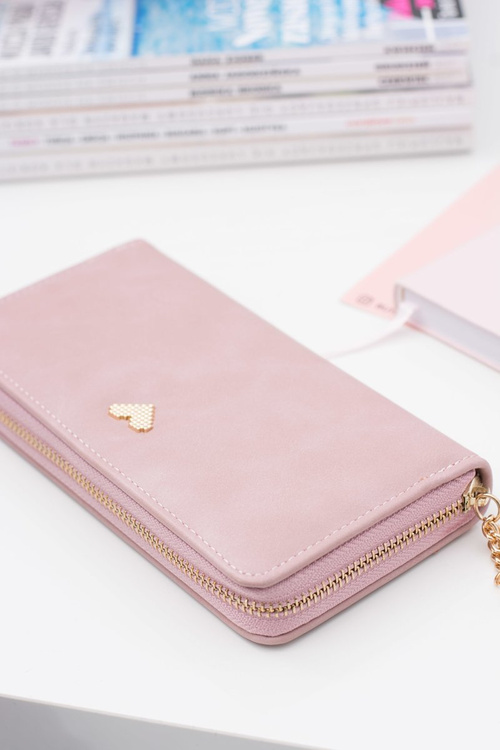 Big Pink Women's Wallet Keychain Golden Heart