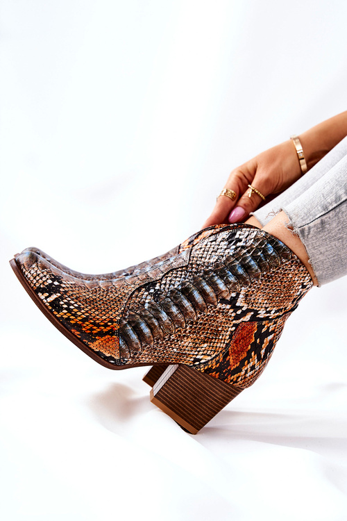 Lewski Cowboy Boots Orange-Blue Snake Pattern EV28