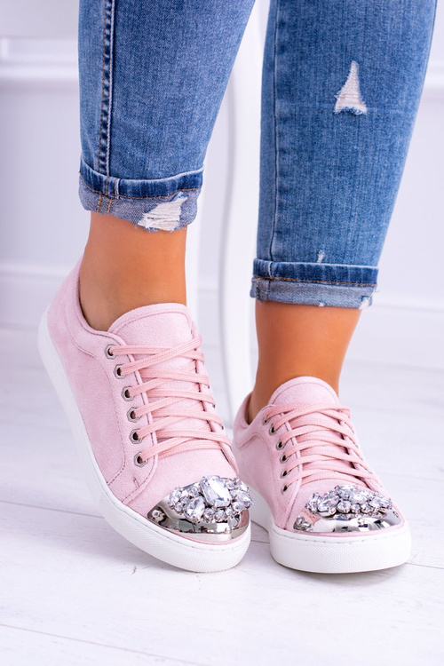 Lu Boo Trampki z Błyszczącymi Kryształami Pudrowy Róż