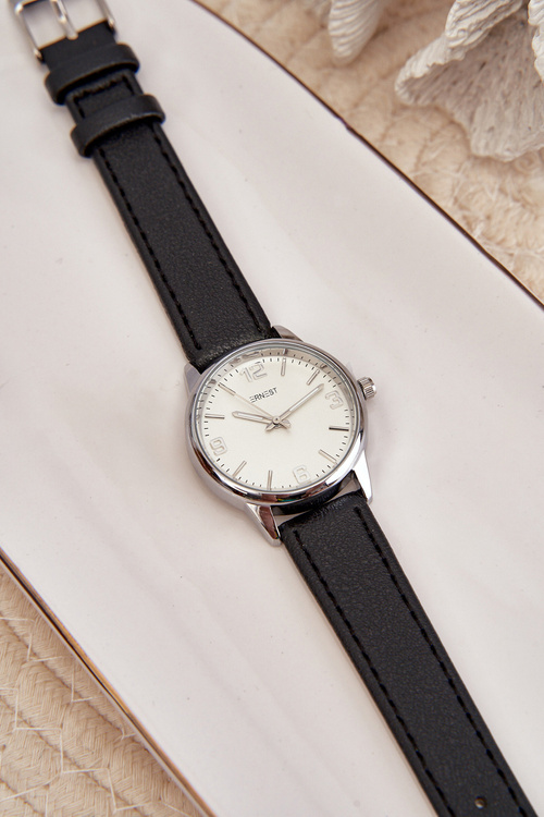 Dámské hodinky na ekokoženém řemínku černé Ernest E62177