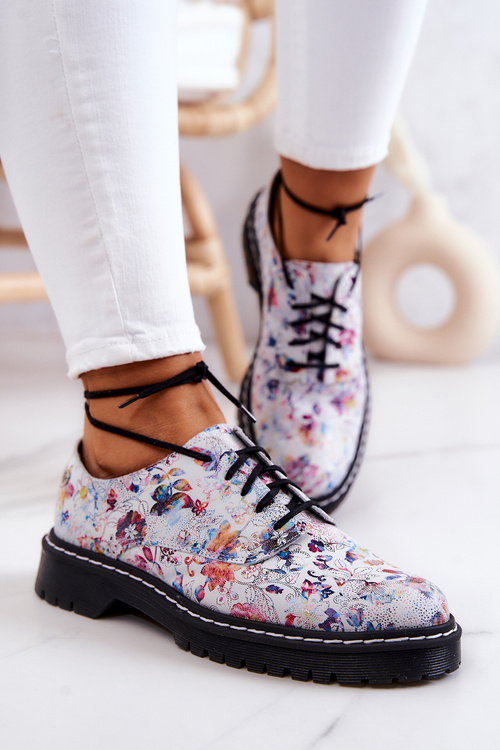 Dámska kožená topánky Oxford Maciejka 4087a-38 biela s kvetmi