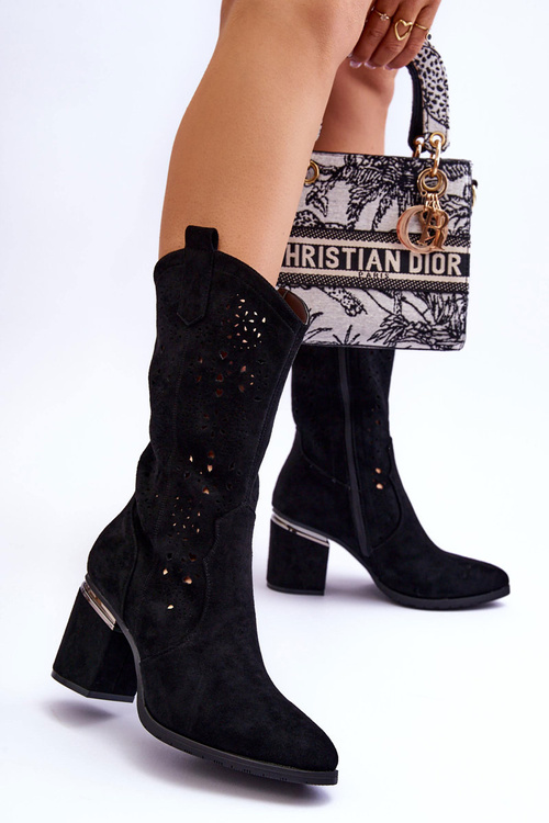 Dámské semišové prolamované boty Černá Adelia