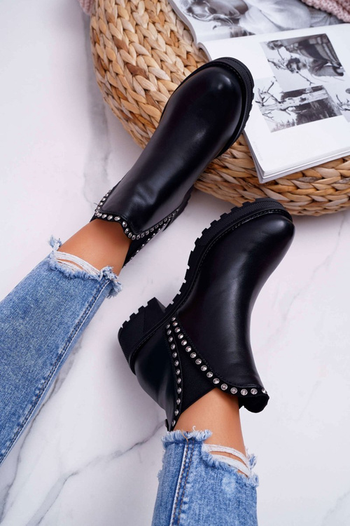 Čierne topánky žien sissy jodhpur so zirkónmi