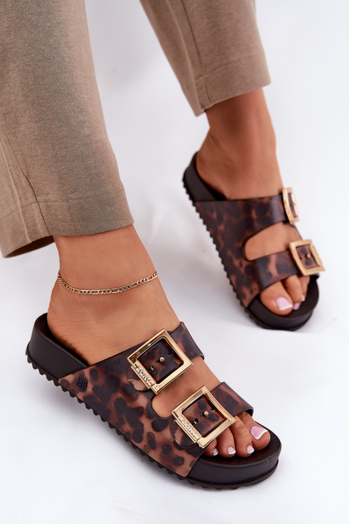 Voňavé Dámské Pantofle S Přezkami Leopardí Hnědé ZAXY RR285059