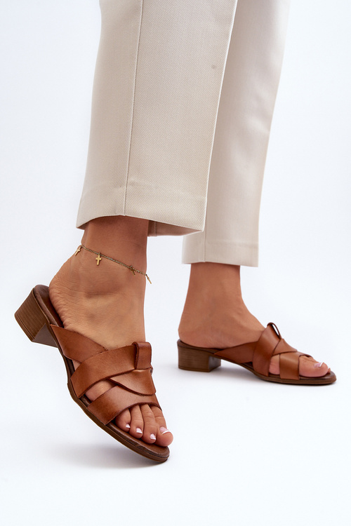 Zazoo 40236 Kožené Dámské Žabky Na Nízkém Podpatku Hnědé