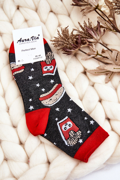 Pánské legrační neodpovídající ponožky párek v rohlíku a kobliha grafit