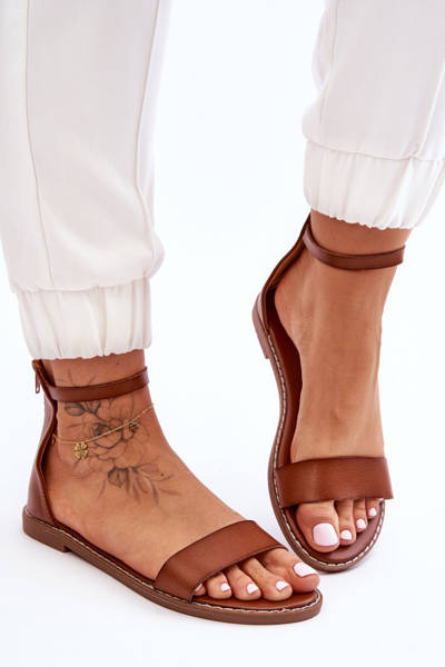 Kožené sandály na plochý zip Hněde Millou