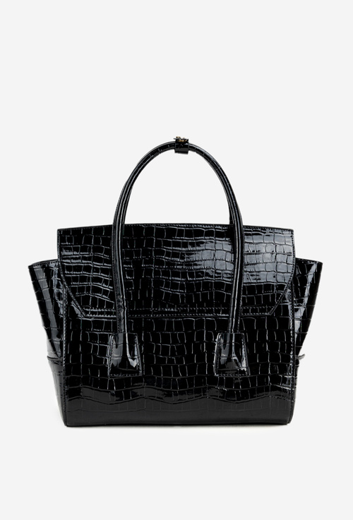 Lakovaná kabelka kufřík s rytím NOBO BAG5810-M20 Černá