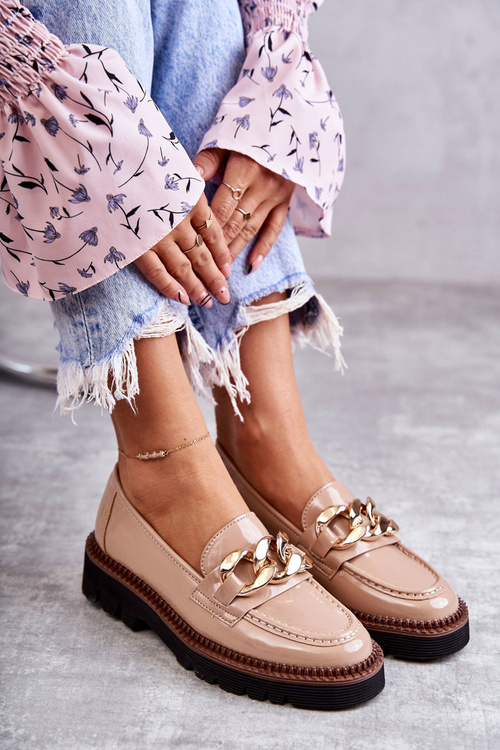 Lakované mokasíny na béžové platformě Reidun