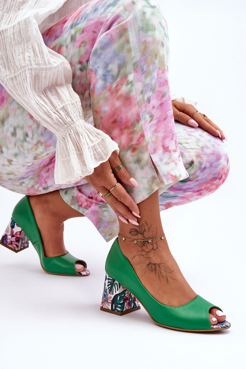 Kožené čerpadlá s dekoratívnou pätou Lewski topánky 2608/k zelene