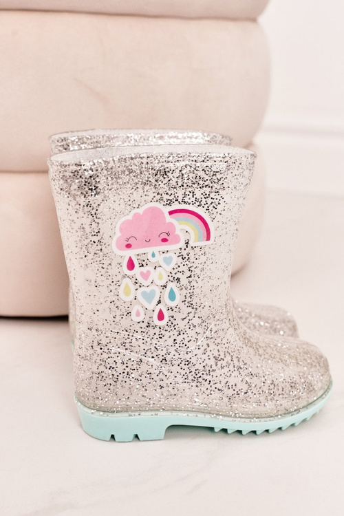 Detské brokátové galoshes so strieborným oblakom