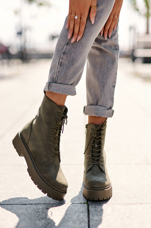 Damské Zamszové Botky Workery Zelené Dearia