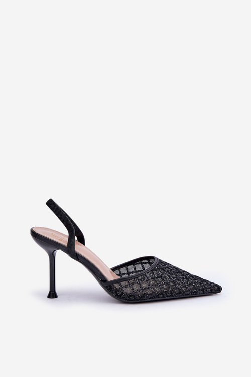 Lodičky S Otevřenou Patou Ozdobené Leskem Černé Berilae