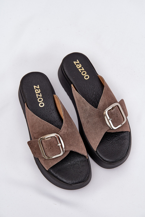 Dámske Zamszové Šľapky S Prackou Na Platforme Hnedé Zazoo 3019