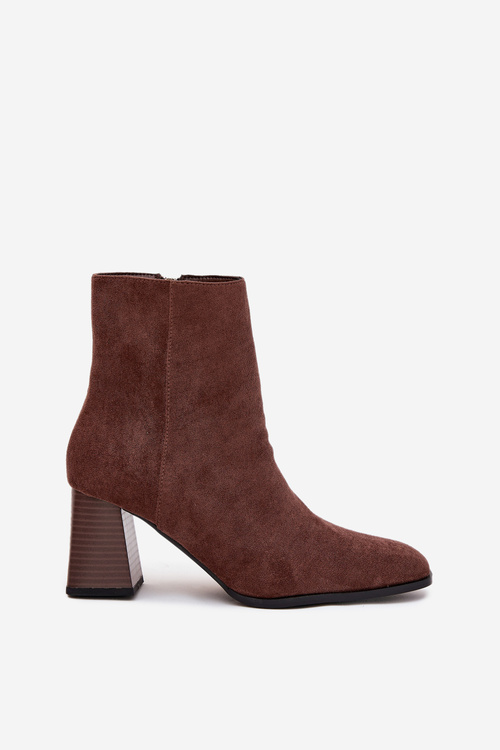 Dámské Boty Z Eko Semiše Na Podpatku Se Zipem Hnědé Zelita