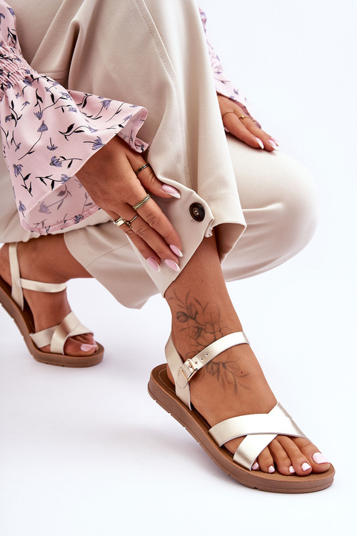 Klasické kožené dámske sandále zlaté talisma