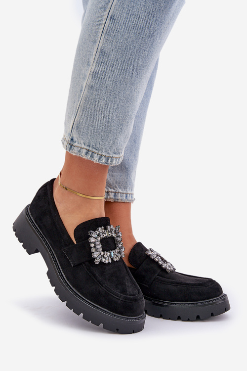 Eko Semišové Mokasíny Dámske S Dekoratívnou Brošňou Čierne Valiana