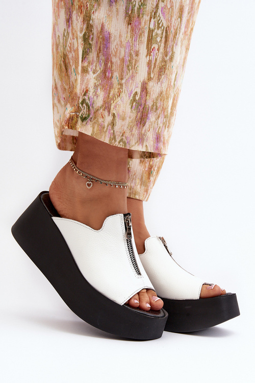 Zazoo 2916 Dámské Žabky na Masivní Platformě se Zipem Bílé