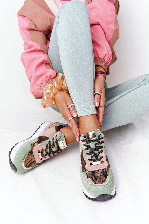 Semišové Sportovní Obuv Na Platformě GOE HH2N4002 Zelené-Zlaté