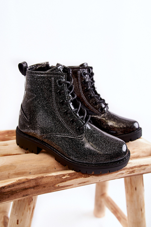 Dětské lakované teplé boty Big Star II374047 Černá a stříbrná