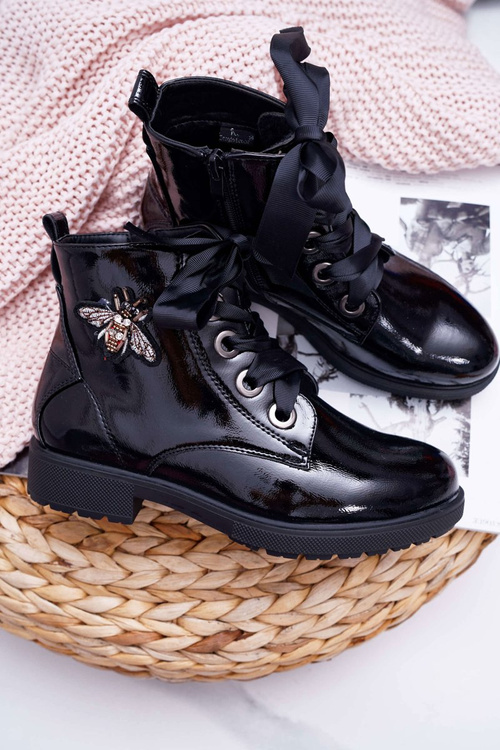 Dámské Kotníkové Boty Lakované Černé Sergio Leone BT530