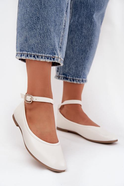 Dámské baleríny s řemínkem a sponou bílé Janelor