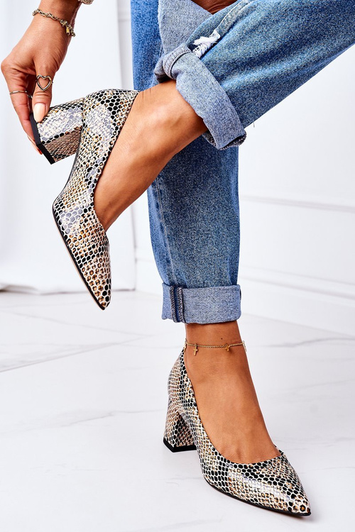 Kožené čerpadlá so živočíšnym vzorom lewski topánky 2801 čierna a béžová