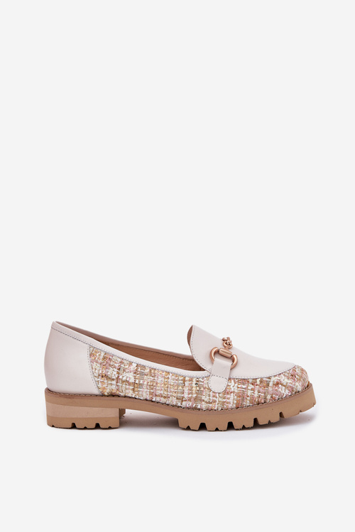 Dámske Kožené Mokasíny So Zlatým Detaile Svetlo Béžové Laura Messi 2938