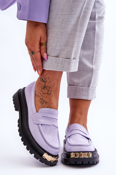 Klasické semišové mokasíny s zdobením fialove Monaro