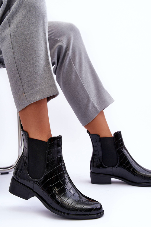 Kožené Botky Štíhlé S Zvířecím Vzorem Černé Daina