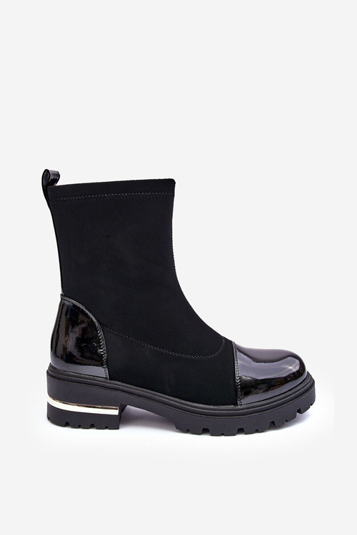 Kůže Klasické Botky Na Plochém Podpatku Černé Shendete