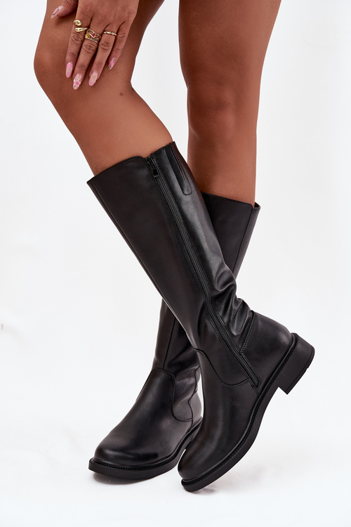 Kožené dámske čižmy s podšívkou na nízkom opätku Sergio Leone KZ25600-S Čierne